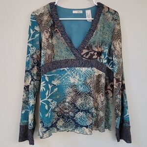 🥳3 for $20🥳 Floral V-Neck Women's Top - Blue and Brown